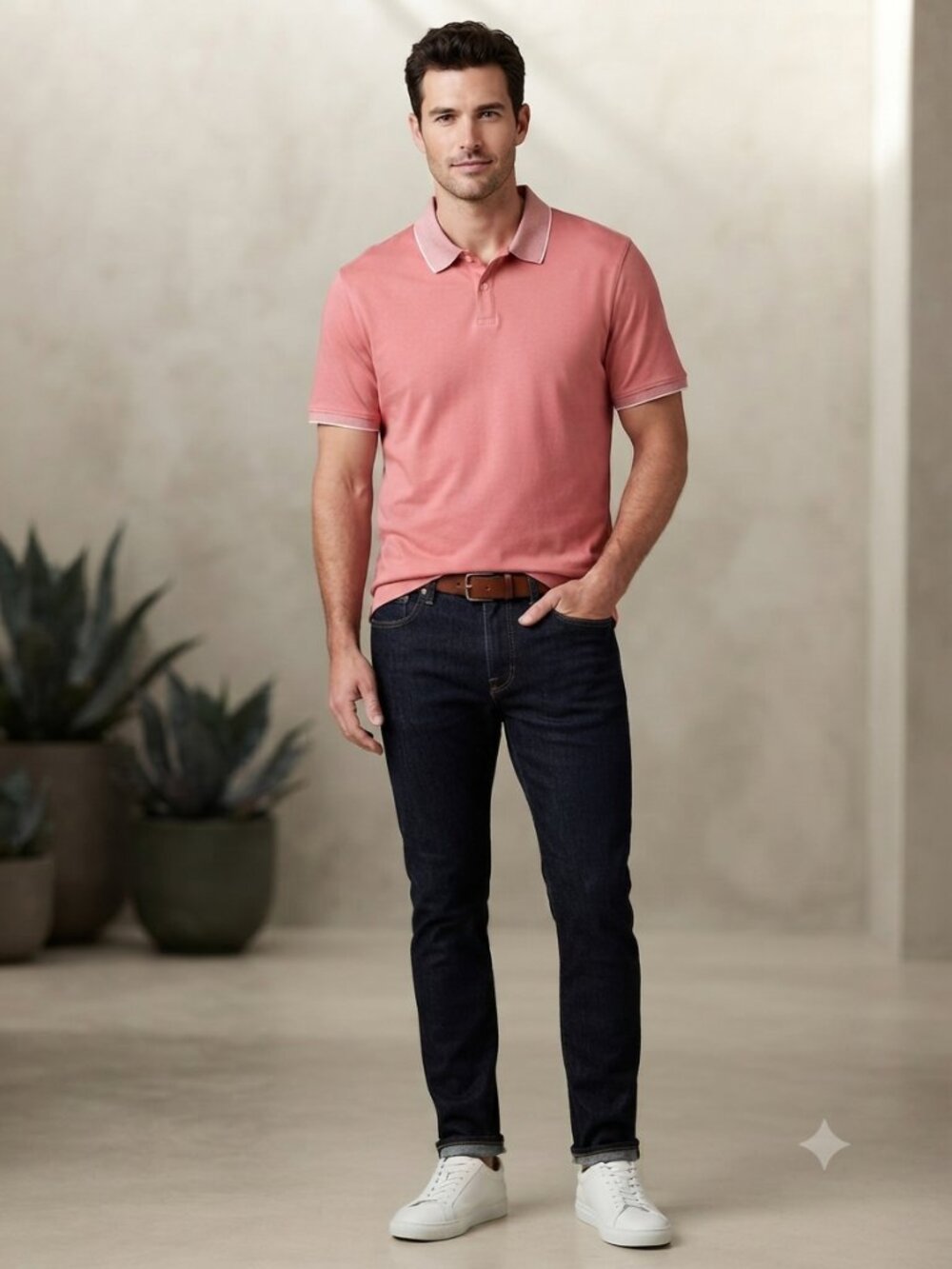 Bearbottom Clothing Men's Polo Shirt Size XXL Salmon White Piqué Contrast